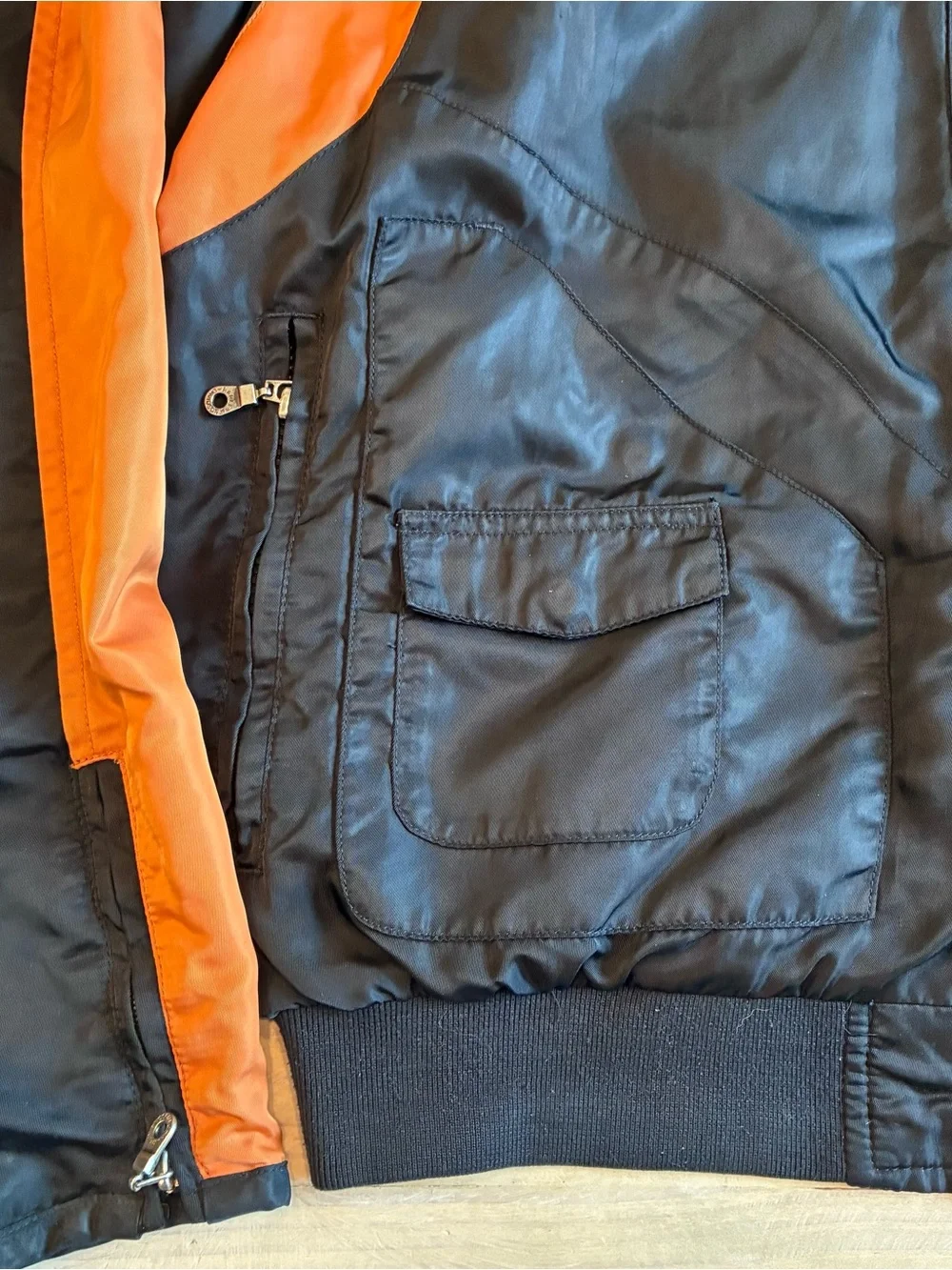Harley-Davidson Black and Orange Varsity-Style Bomber